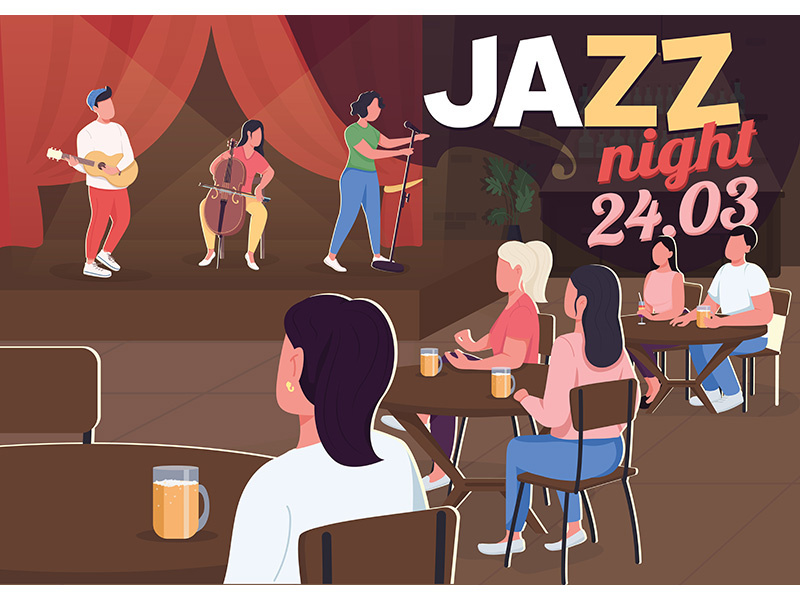 Jazz night poster flat vector template
