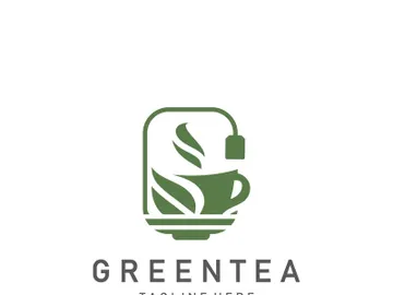 Green tea leaf modern logo minimal geometric line style simple preview picture