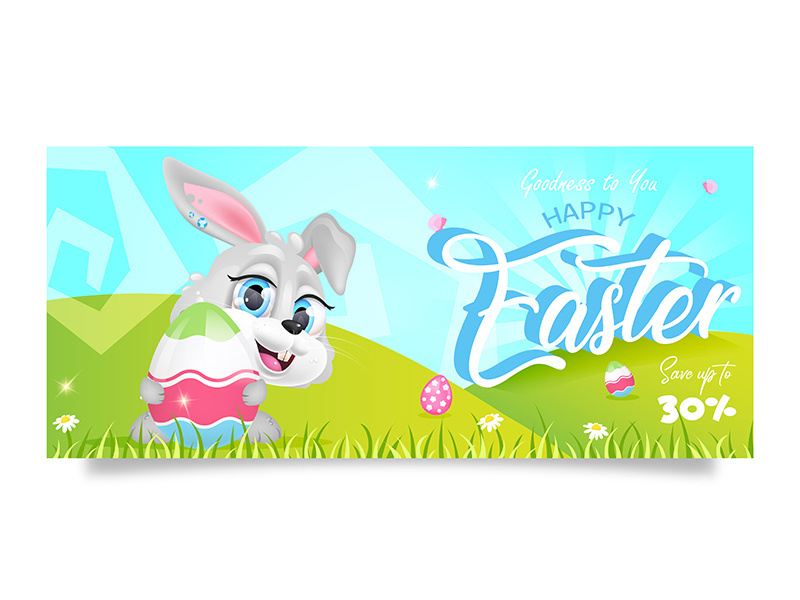 Happy Easter advertising sales banner flat vector template