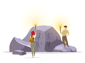 Tourists in cave flat vector illustration preview picture