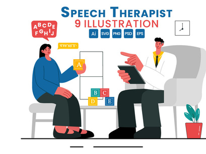 9 Speech Therapist Vector Illustration