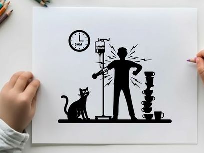 Silhouette of man with back pain from coffee machine