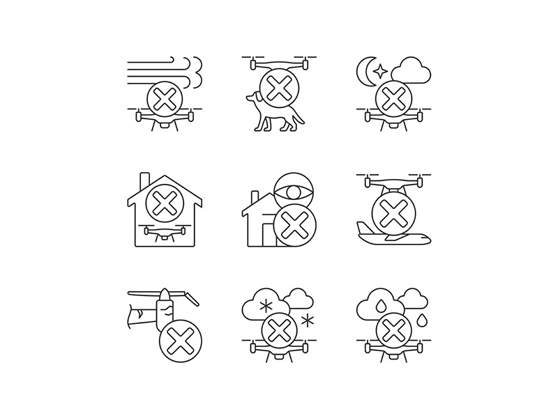 Drone restrictions linear manual label icons set