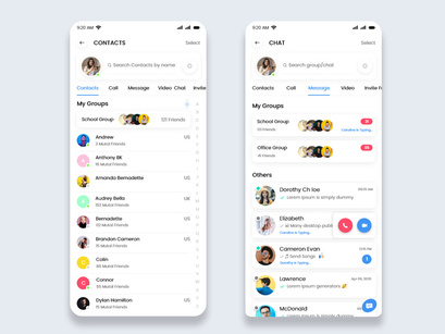 Contacts - Call, Message, Video chat and Share mobile app UI Kit