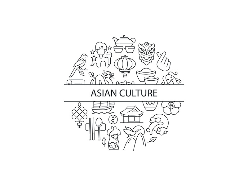 Asian culture abstract linear concept layout with headline