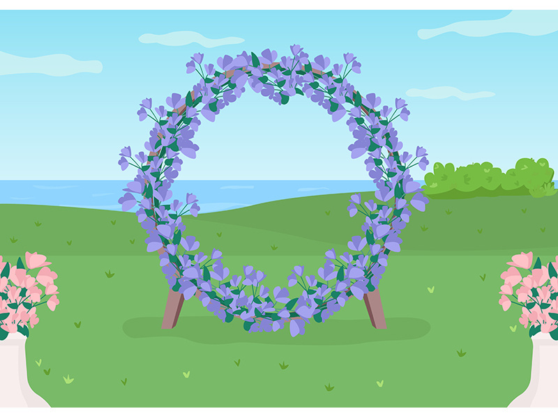 Blue floral arch flat color vector illustration