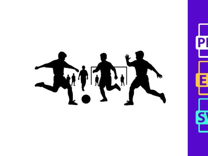Silhouette of soccer players in action on the field
