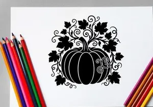 Decorative Halloween Pumpkin with Vines and Leaves