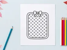Christmas gift box outline icon with polka dot pattern and decorative bow