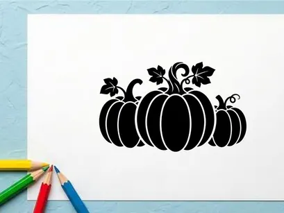 Silhouette de calabazas de Halloween con hojas y enredaderas para decoración otoñal