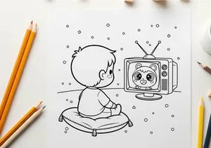 Boy watching retro tv boredom vector illustration flat design