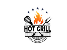 Barbeque Logo, Hot Grill Design With Fire And Spatula, Vector BBQ Grill Vintage