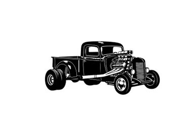 Vintage pickup truck silhouette with chrome accents and large wheels preview picture