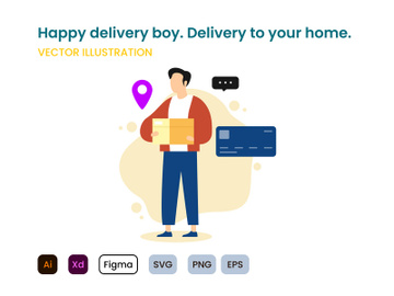 Happy delivery boy. Delivery to your home flat modern design. preview picture