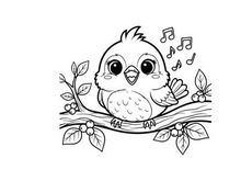 Cute singing baby bird with music notes vector illustration
