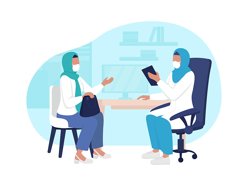 Physician office visit 2D vector isolated illustration