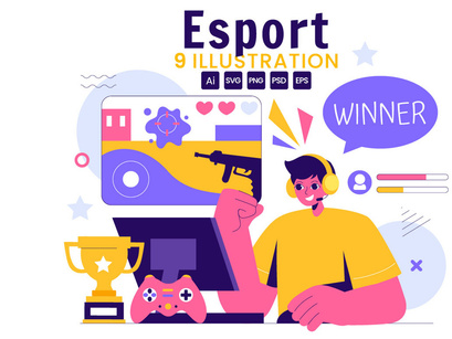 9 Virtual Reality E-sports Gamer Illustration