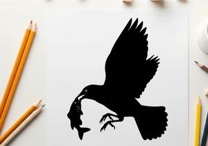 Silhouette of a bird catching a fish in mid air flight