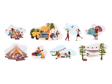 Summer camp visitors flat vector illustrations set preview picture