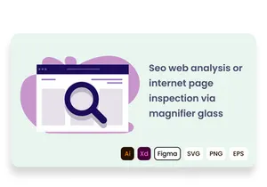 SEO web analysis or internet page inspection via magnifier glass.