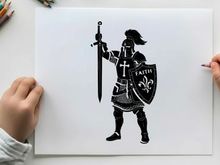 Medieval knight silhouette with cross and shield of faith