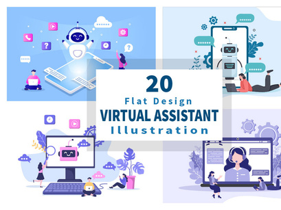 20 Robot Virtual Assistance or Chatbot Vector