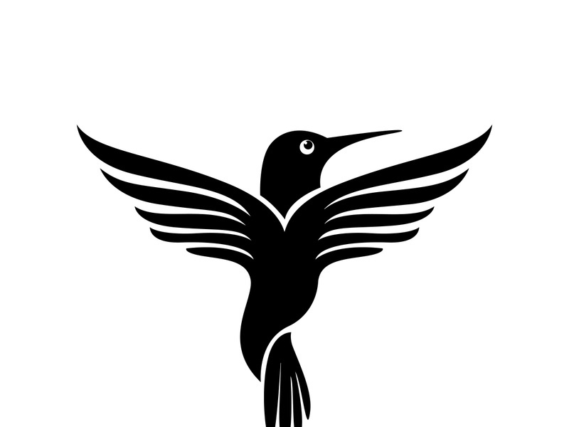 Black and white outline of a hummingbird.