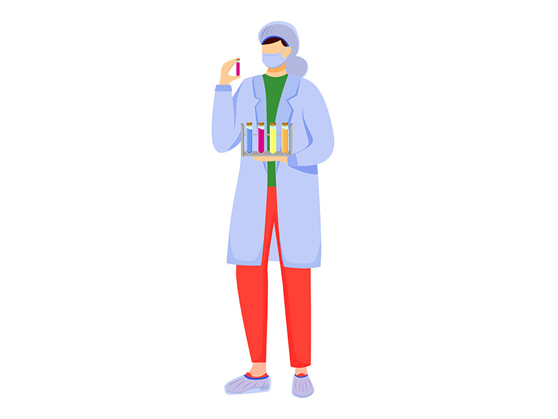 Scientist in lab coat with mask protection flat vector illustration