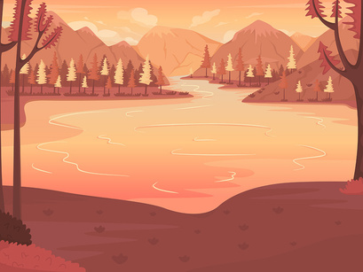 Summer landscapes color vector illustration set