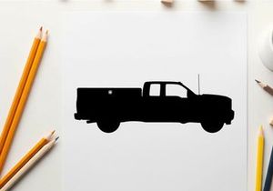 Silhouette of a pickup truck against a white background