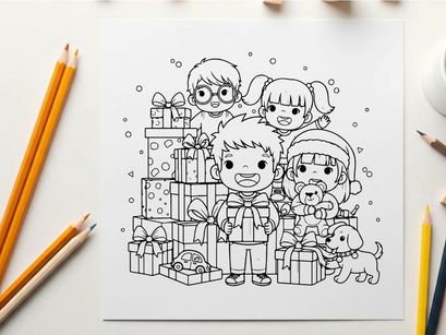 Happy family opening Christmas gifts vector illustration