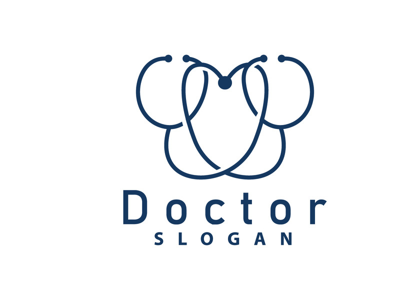 Stethoscope Logo, Simple Line Model Health Care Logo Design