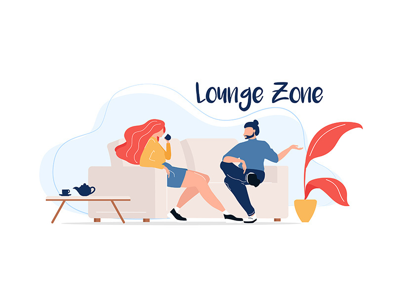 Lounge zone flat color vector faceless characters