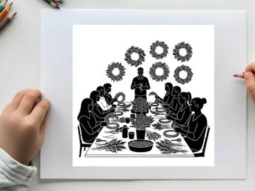 Black silhouette illustration of a large family gathered for a holiday meal preview picture