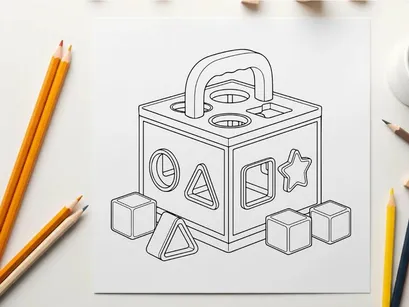 Wooden shape sorter toy with geometric shapes vector illustration