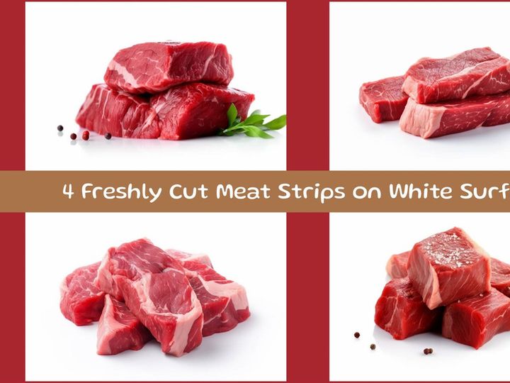Freshly Cut Meat Strips on White Surface