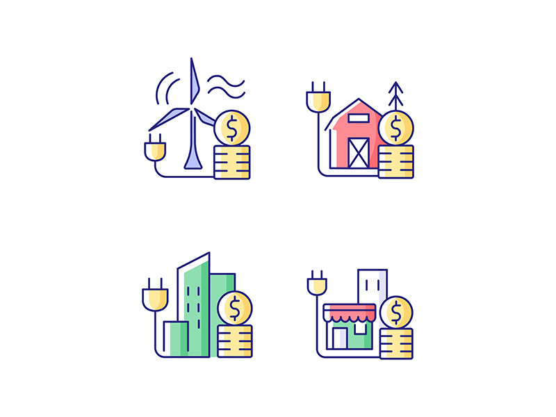 Electricity cost RGB color icons set