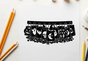 Halloween decorations silhouette with skulls and pumpkins