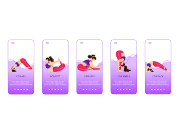 Yoga exercises onboarding mobile app screen vector template preview picture