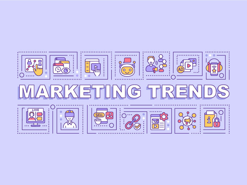 Marketing trends word concepts purple banner