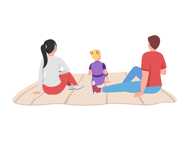Family on picnic semi flat color vector characters