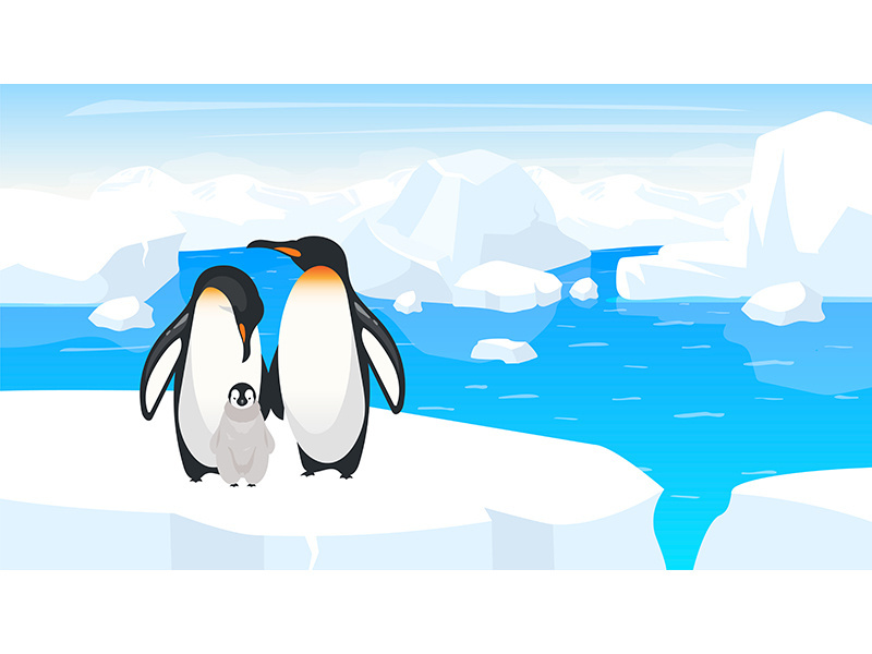 South pole wildlife flat vector illustration