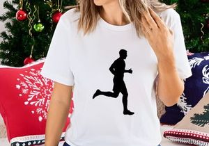 Silhouette of a man running in a dynamic pose on a white background