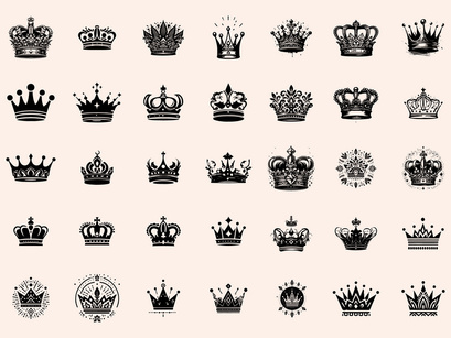 Royal Crown Silhouette, Retro King Crown Icons.