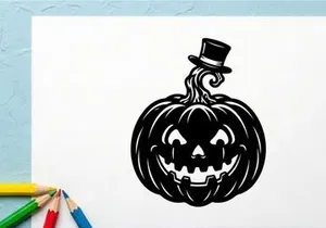 Calabaza de Halloween con cara de Jack-o'-Lantern y sombrero de copa