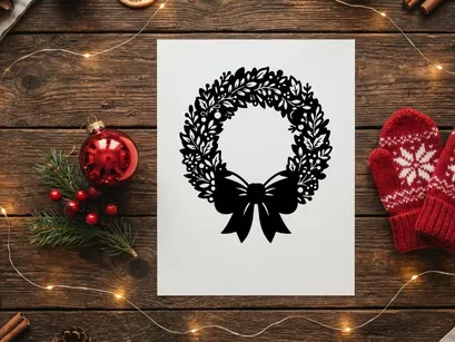 Ícono de corona navideña negra con moño, ilustración vectorial festiva de temporada sobre fondo blanco