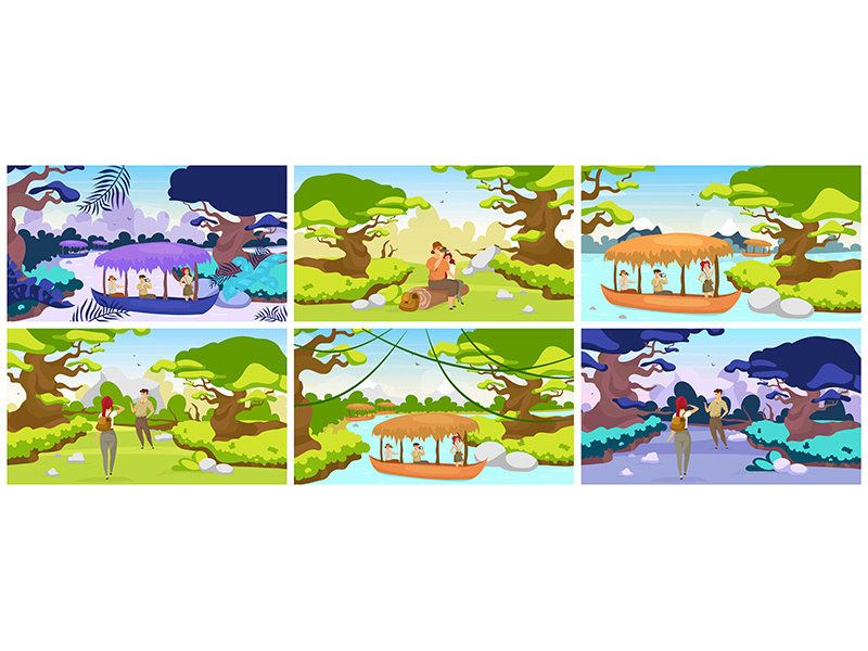 Jungle expedition flat vector illustration