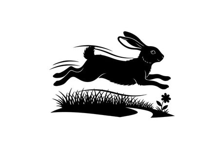 Silhouette of a rabbit running through grassy field silhouette