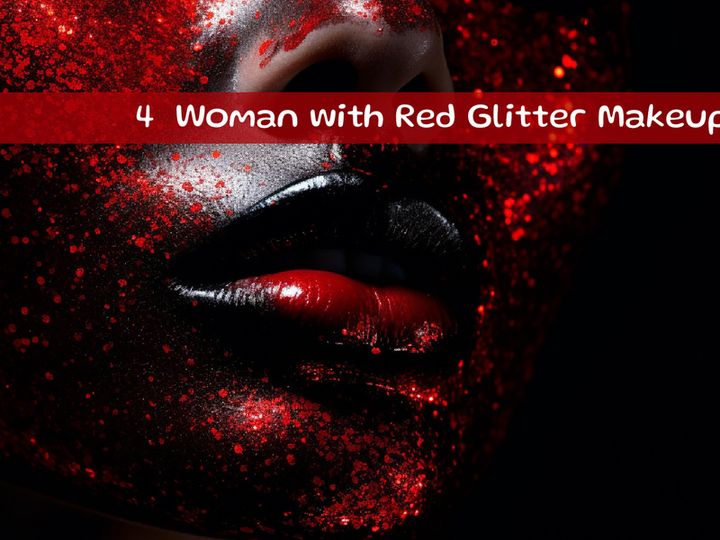 Woman with Red Glitter Makeup