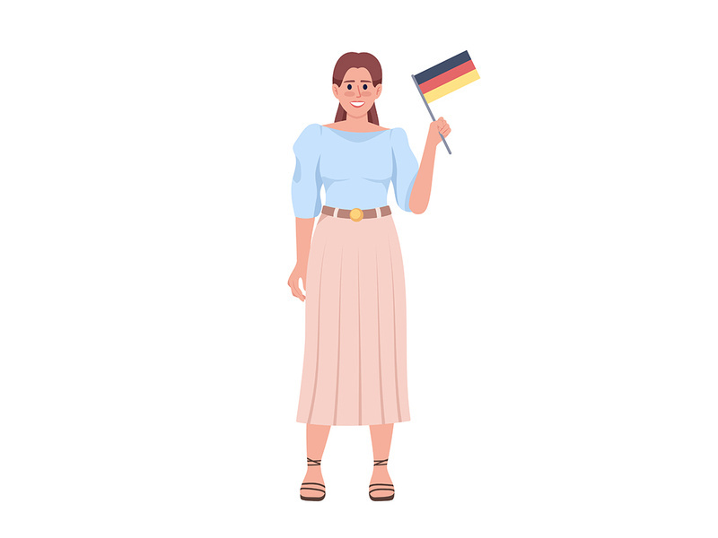 Happy woman holding German flag semi flat color vector character